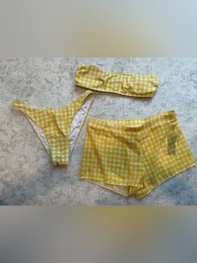 Kendall + Kylie Yellow Gingham Bikini 3 Piece Set - NWT